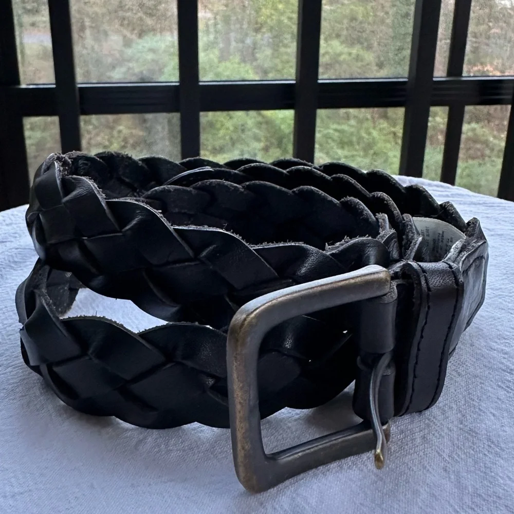 Classic Quality Braided Black Leather Child-Sized Belt by Lands’ End ~ XL Kid